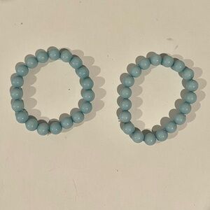 Gently Used Pair of Matching Light Blue Marble Like Beaded Bracelets